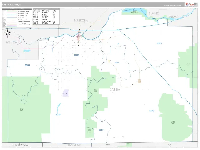 Cassia County, ID ZIP Code Wall Map, Classic style