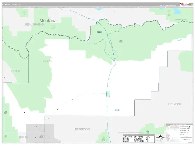 Clark County, ID ZIP Code Wall Map, Classic style
