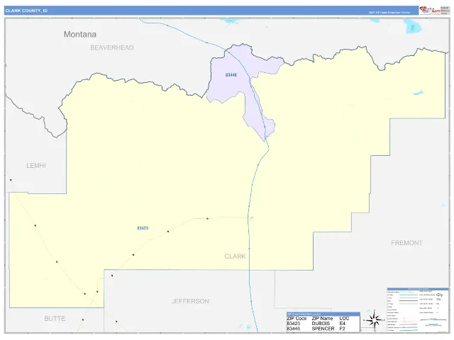 Clark County, ID ZIP Code Wall Map, ColorCast style