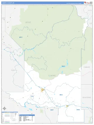 Elmore County, ID Business Reference style ZIP Code wall map