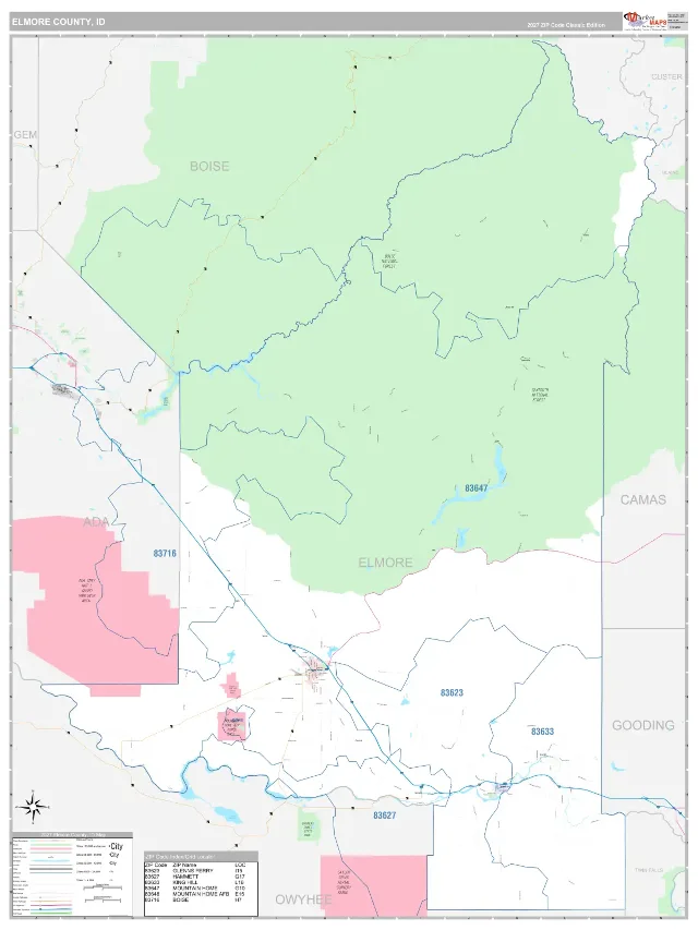 Elmore County, ID ZIP Code Wall Map, Classic style