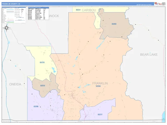 Franklin County, ID ZIP Code Wall Map, ColorCast style