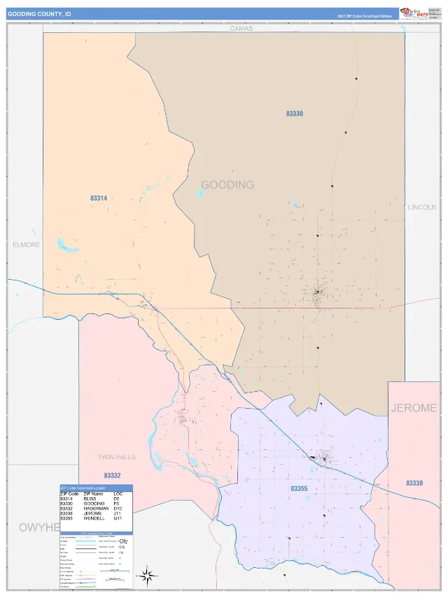 Gooding County, ID ZIP Code Wall Map, ColorCast style