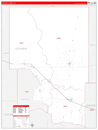 Gooding County, ID RedLine style ZIP Code wall map