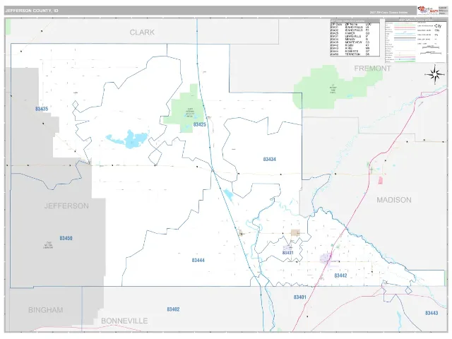 Jefferson County, ID ZIP Code Wall Map, Classic style