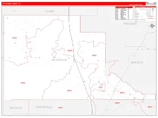 Jefferson County, ID RedLine style ZIP Code wall map