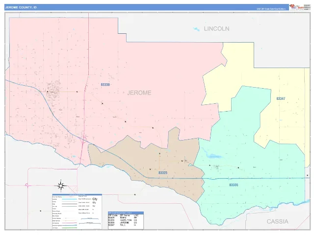 Jerome County, ID ZIP Code Wall Map, ColorCast style