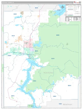 Kootenai County, ID Classic style ZIP Code wall map