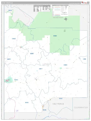 Latah County, ID Classic style ZIP Code wall map