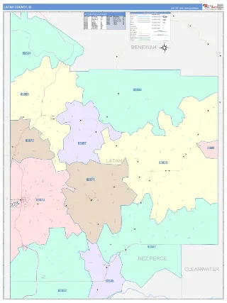 Latah County, ID ColorCast style ZIP Code wall map