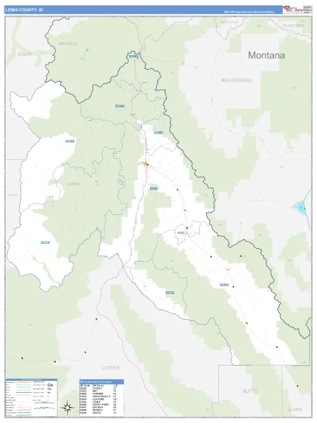 Lemhi County, ID ZIP Code Wall Map, Business Reference style