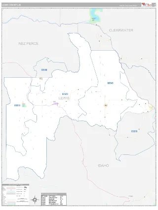 Lewis County, ID Classic style ZIP Code wall map