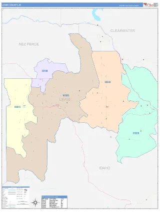 Lewis County, ID ColorCast style ZIP Code wall map