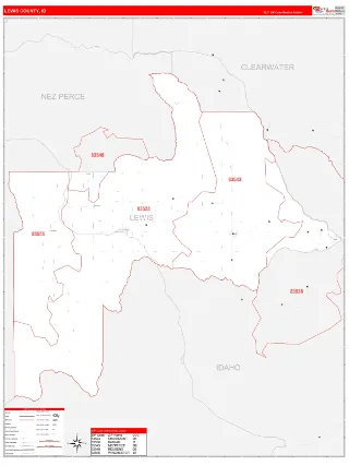 Lewis County, ID RedLine style ZIP Code wall map