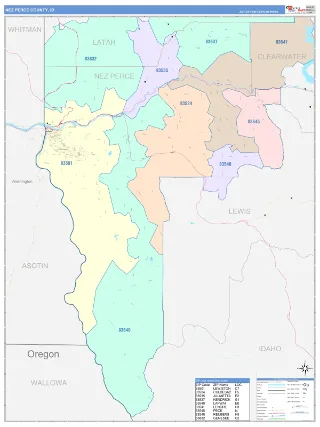 Nez Perce County, ID ColorCast style ZIP Code wall map