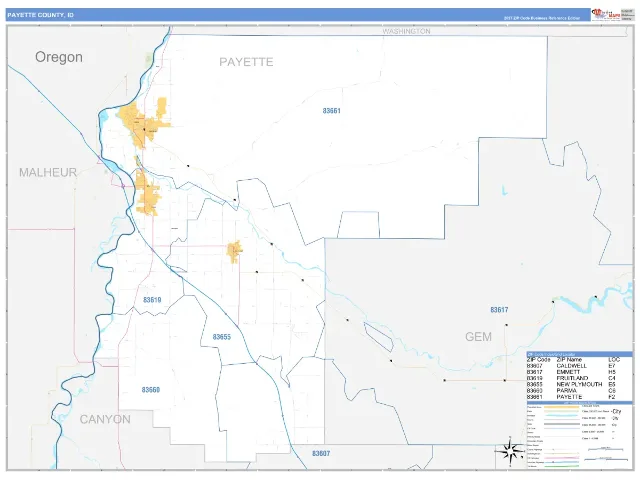 Payette County, ID ZIP Code Wall Map, Business Reference style