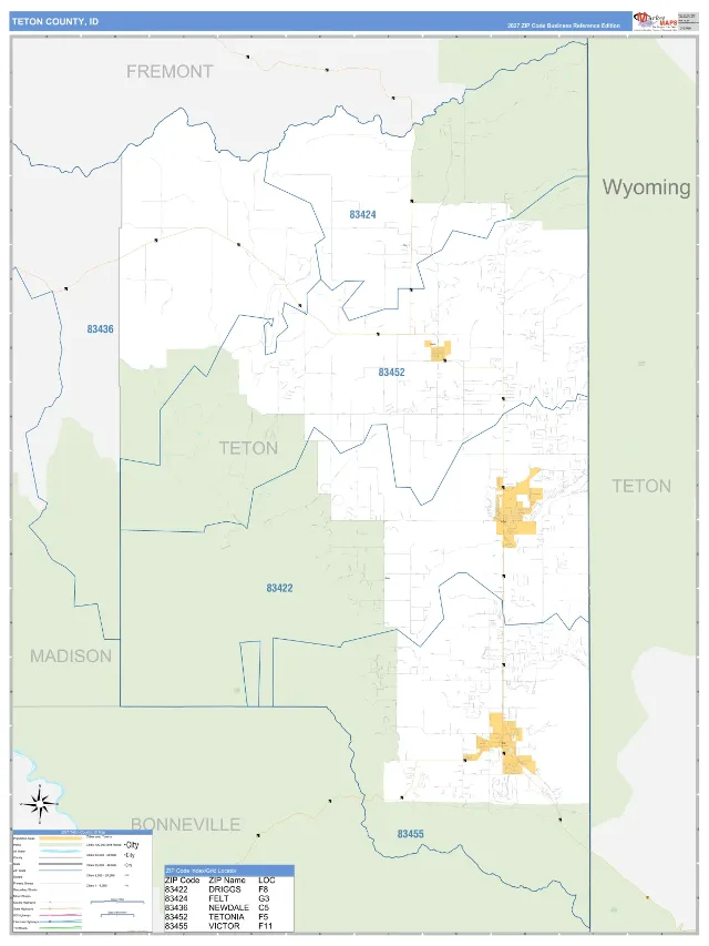 Teton County, ID ZIP Code Wall Map, Business Reference style