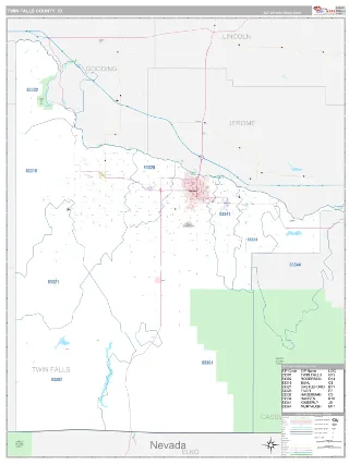 Twin Falls County, ID Classic style ZIP Code wall map