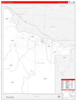 Twin Falls County, ID RedLine style ZIP Code wall map