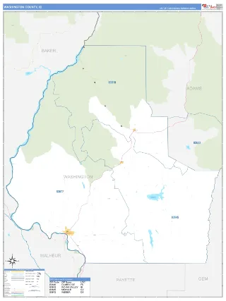 Washington County, ID Business Reference style ZIP Code wall map