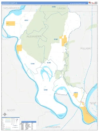 Alexander County, IL Business Reference style ZIP Code wall map