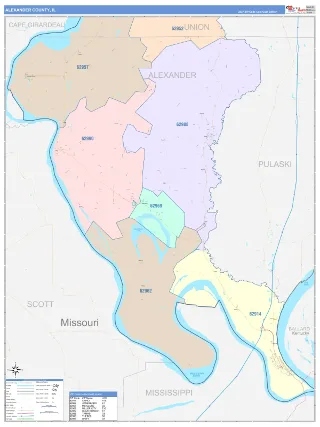 Alexander County, IL ColorCast style ZIP Code wall map