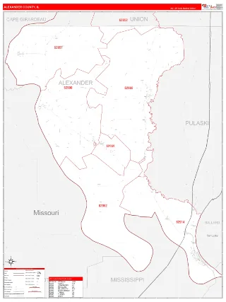 Alexander County, IL RedLine style ZIP Code wall map