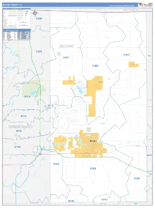 Boone County, IL Business Reference style ZIP Code wall map