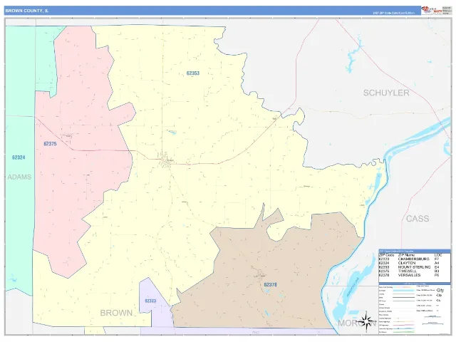 Brown County, IL ZIP Code Wall Map, ColorCast style
