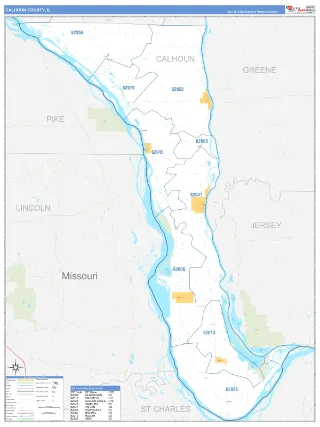 Calhoun County, IL Business Reference style ZIP Code wall map
