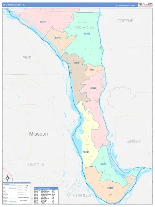 Calhoun County, IL ColorCast style ZIP Code wall map