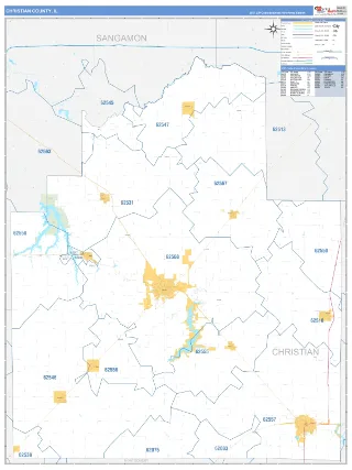 Christian County, IL Business Reference style ZIP Code wall map