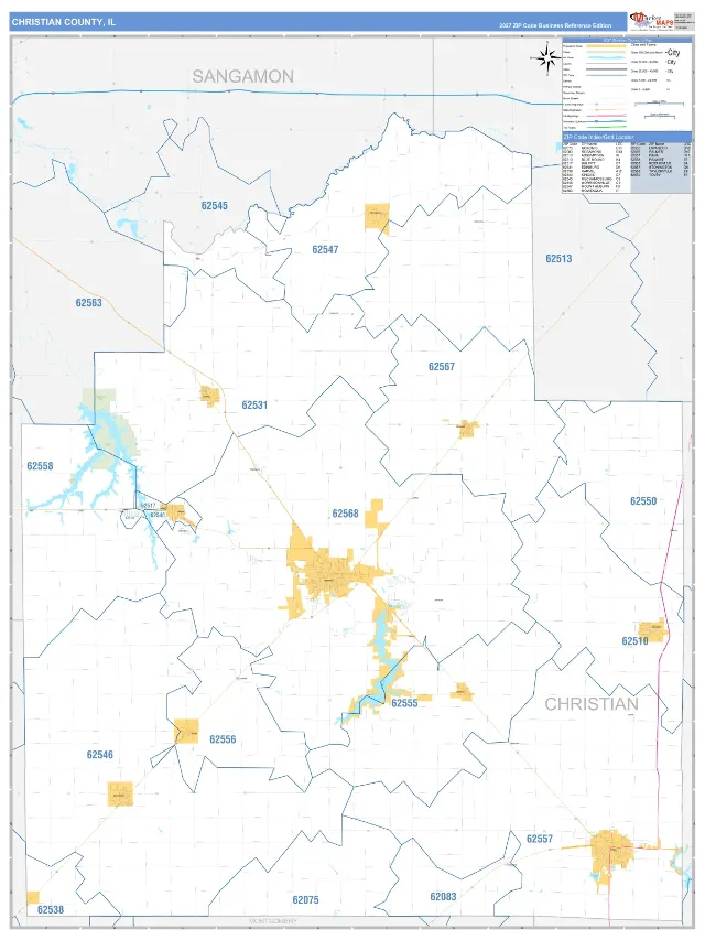 Christian County, IL ZIP Code Wall Map, Business Reference style