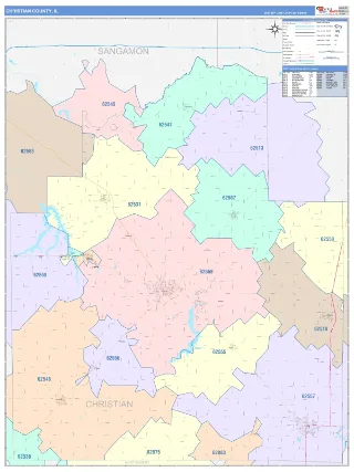 Christian County, IL ColorCast style ZIP Code wall map