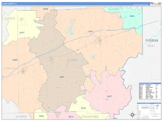 Clark County, IL ColorCast style ZIP Code wall map