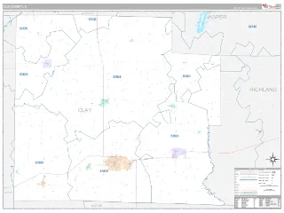 Clay County, IL Classic style ZIP Code wall map