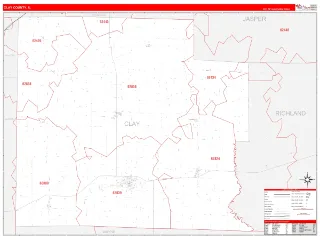 Clay County, IL RedLine style ZIP Code wall map