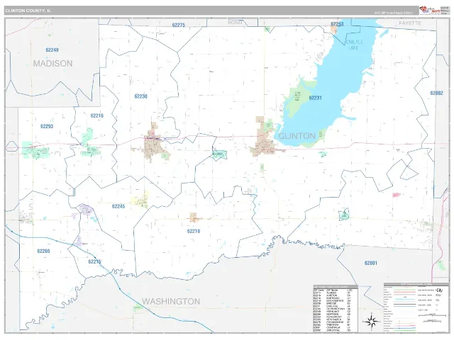 Clinton County, IL ZIP Code Wall Map, Classic style