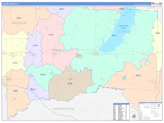 Clinton County, IL ColorCast style ZIP Code wall map