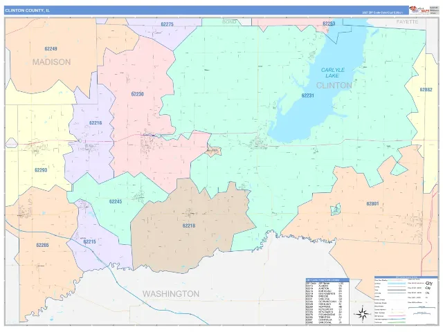 Clinton County, IL ZIP Code Wall Map, ColorCast style