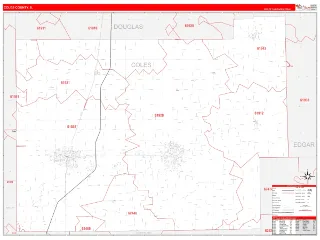 Coles County, IL RedLine style ZIP Code wall map