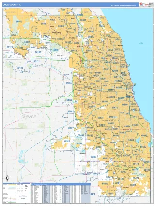 Cook County, IL Business Reference style ZIP Code wall map