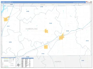 Cumberland County, IL Business Reference style ZIP Code wall map