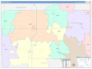 Douglas County, IL ColorCast style ZIP Code wall map