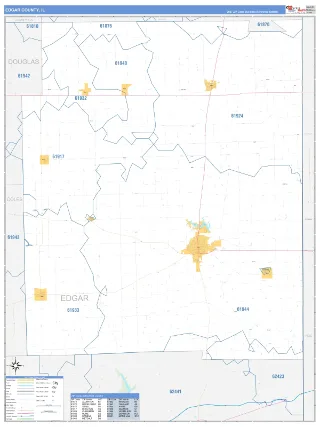 Edgar County, IL Business Reference style ZIP Code wall map