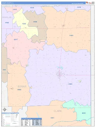Edgar County, IL ColorCast style ZIP Code wall map