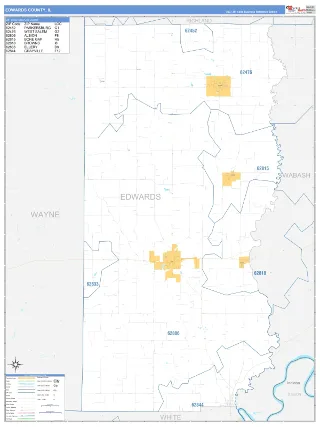 Edwards County, IL Business Reference style ZIP Code wall map