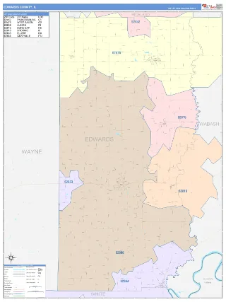 Edwards County, IL ColorCast style ZIP Code wall map
