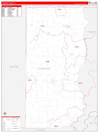 Edwards County, IL RedLine style ZIP Code wall map
