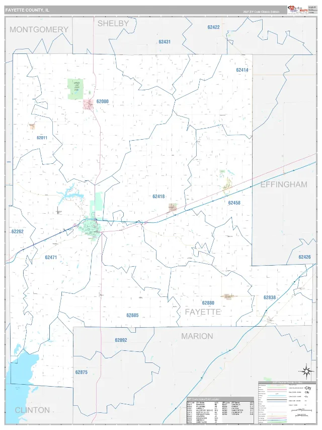 Fayette County, IL ZIP Code Wall Map, Classic style